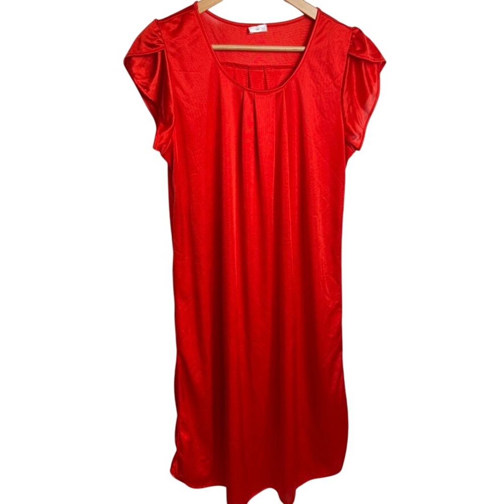 Betsy's Place Womens Red Nightgown S Flutter Sleeve S Solid Satin Lingerie VTG